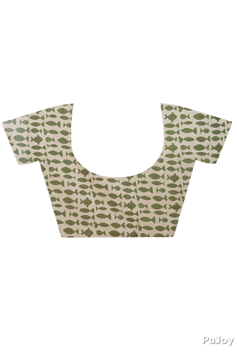 Green White Pure Cotton Achdik Kalamkari Printed Saree (2189)