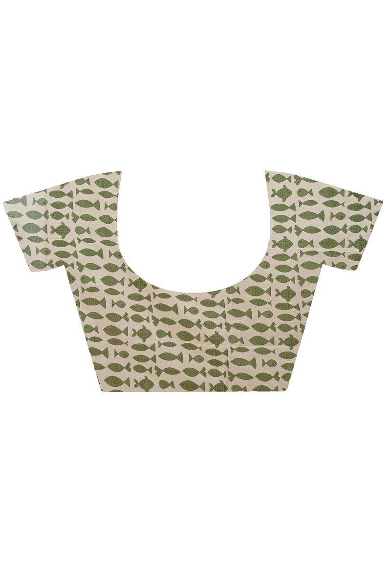 Green White Pure Cotton Achdik Kalamkari Printed Saree (2189)