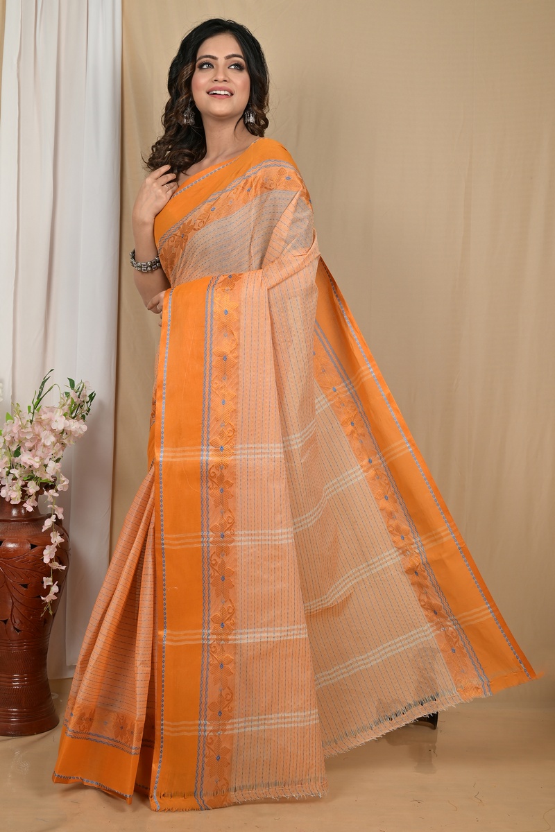 Orange Pure Cotton Achpan Tant Saree (2193)