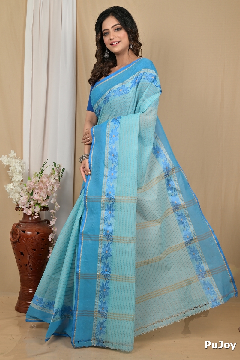 Sky Blue Pure Cotton Achpan Tant Saree (2194)