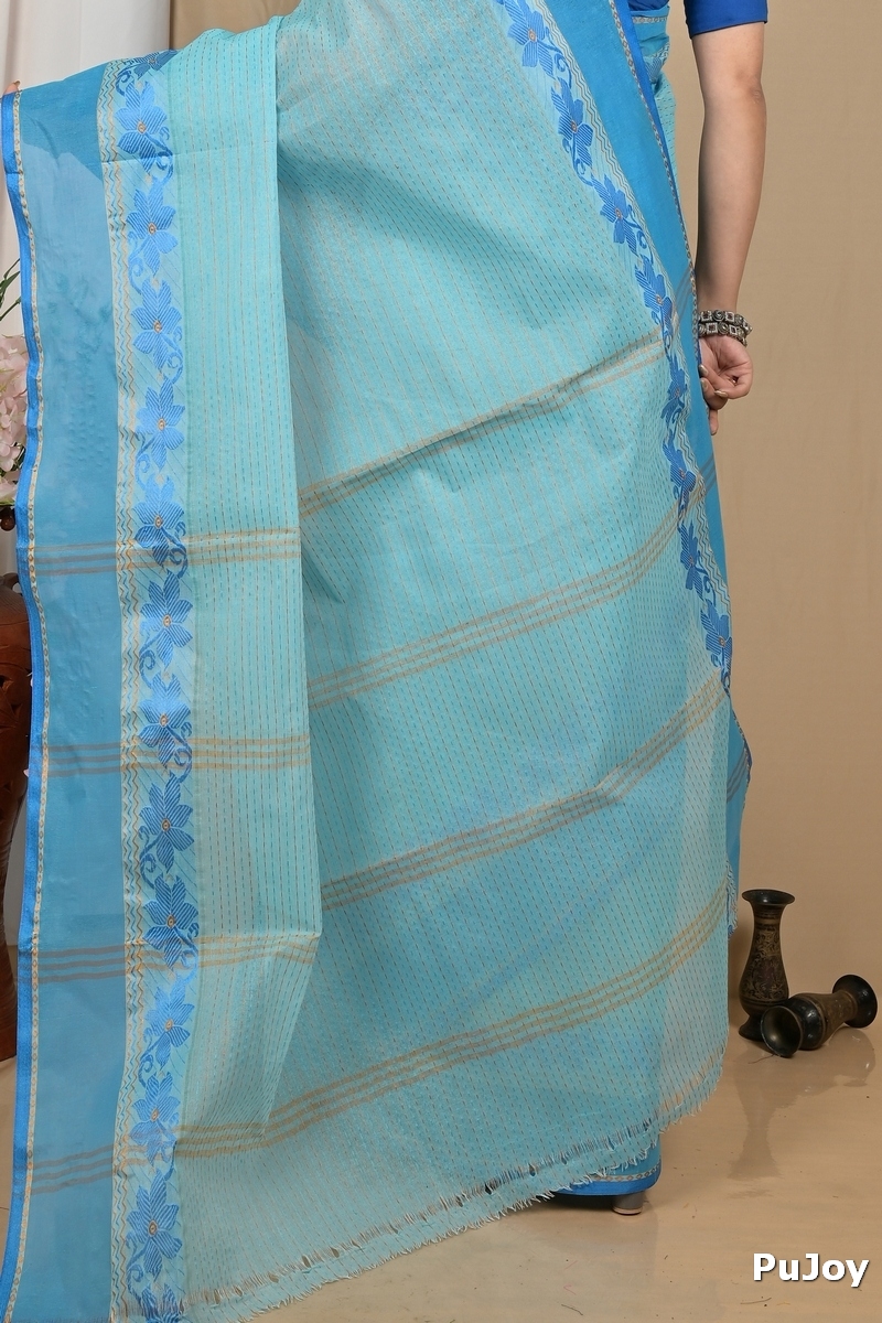Sky Blue Pure Cotton Achpan Tant Saree (2194)