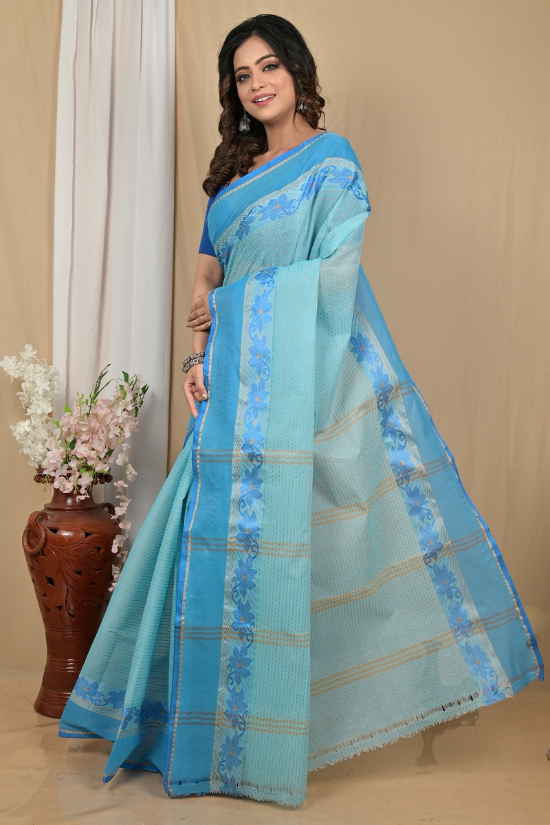 Sky Blue Pure Cotton Achpan Tant Saree (2194)