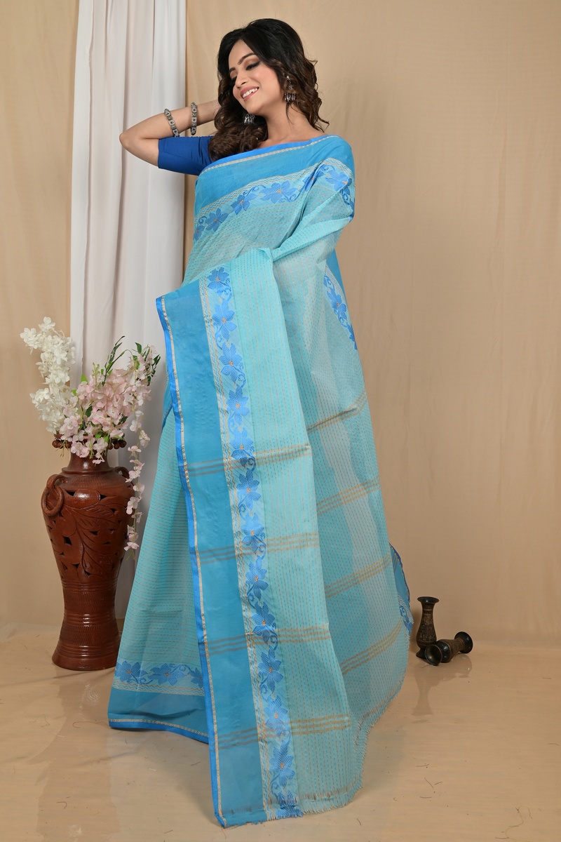 Sky Blue Pure Cotton Achpan Tant Saree (2194)