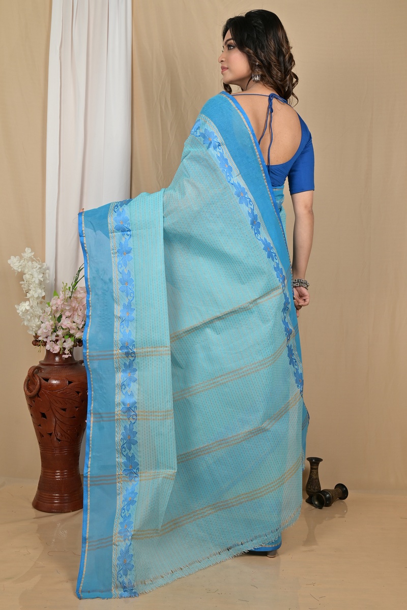 Sky Blue Pure Cotton Achpan Tant Saree (2194)