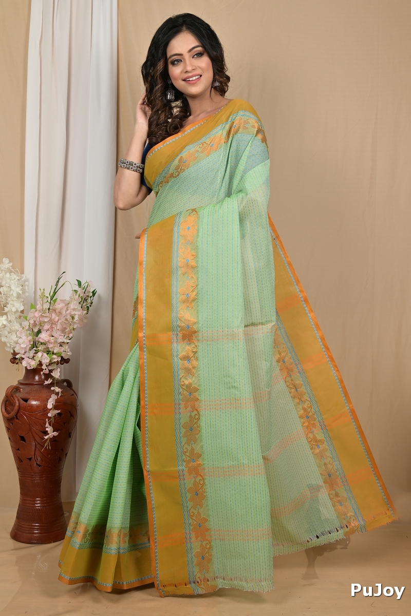 Pastel Green Pure Cotton Achpan Tant Saree (2195)