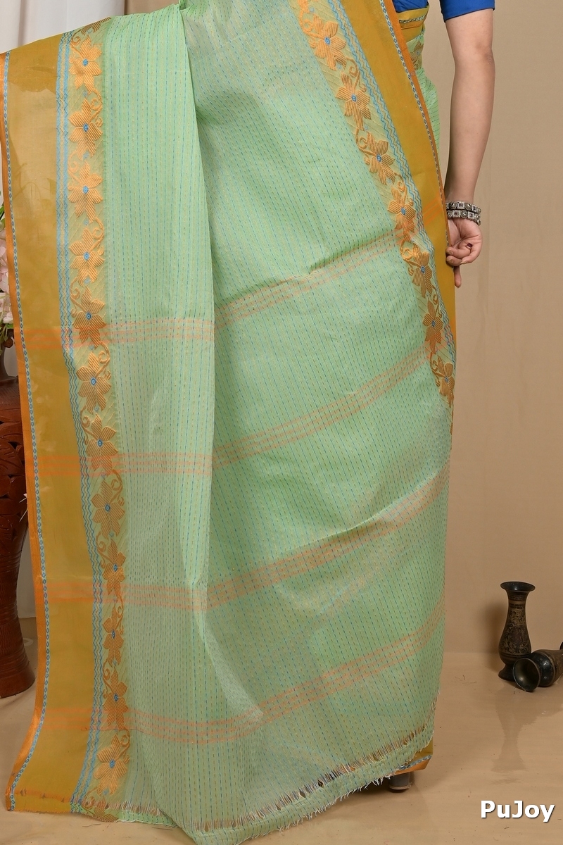 Pastel Green Pure Cotton Achpan Tant Saree (2195)