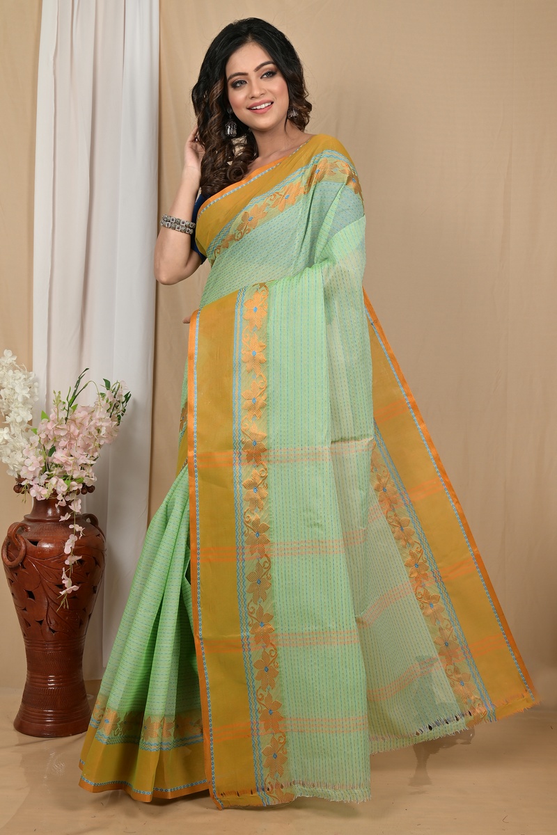 Pastel Green Pure Cotton Achpan Tant Saree (2195)