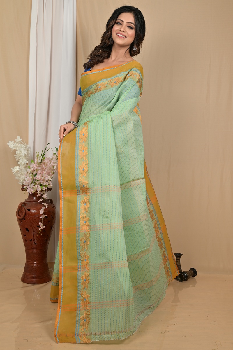 Pastel Green Pure Cotton Achpan Tant Saree (2195)
