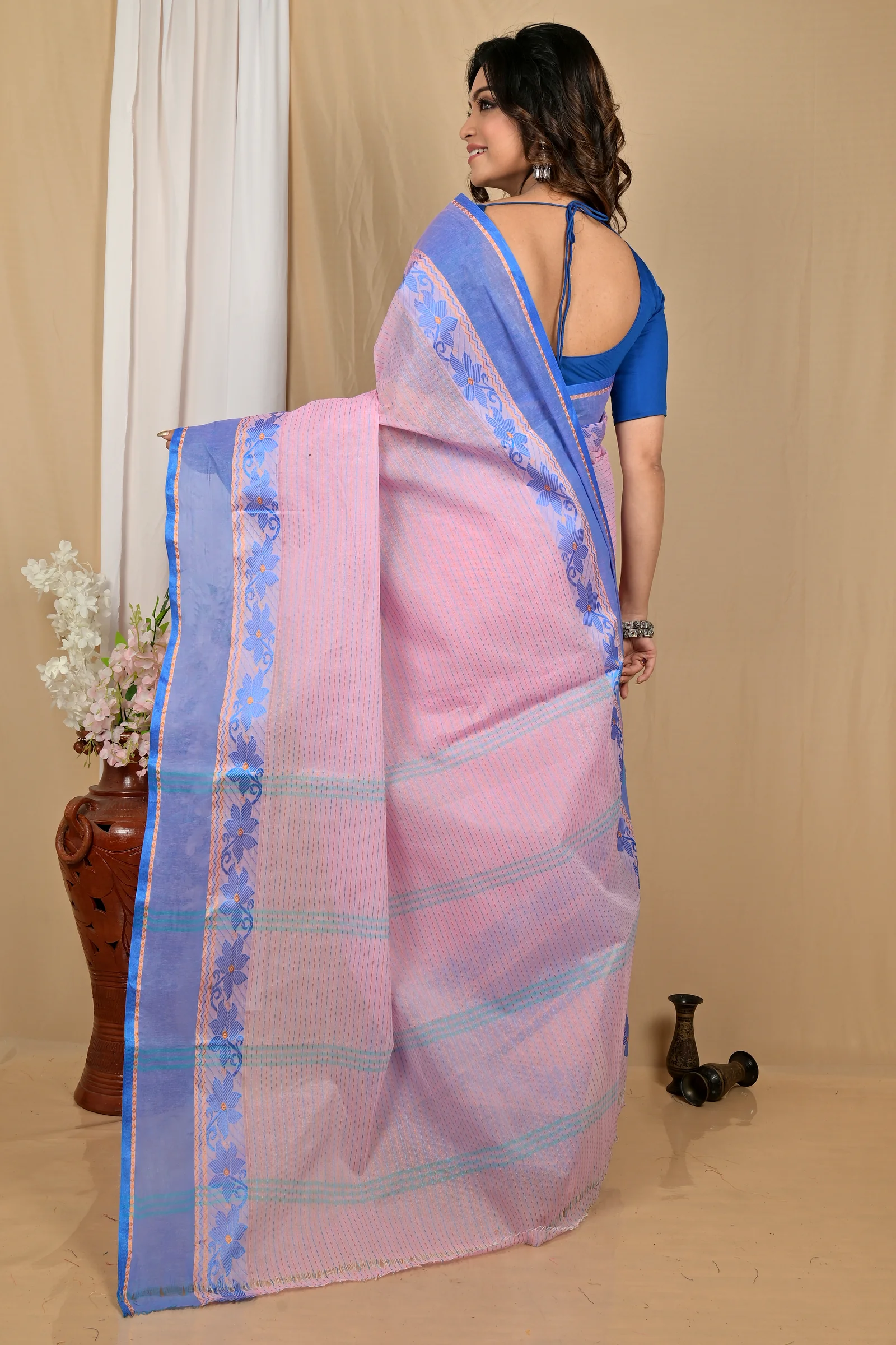 Pastel Pink Pure Cotton Achpan Tant Saree (2196)