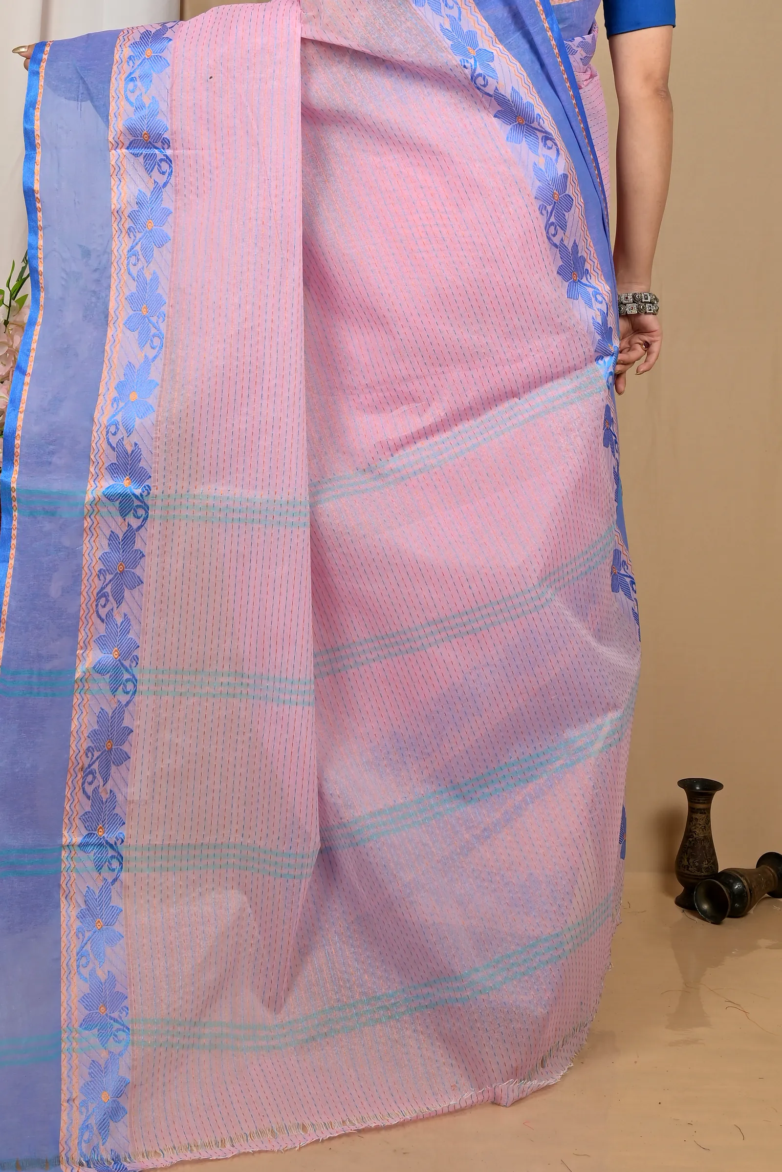 Pastel Pink Pure Cotton Achpan Tant Saree (2196)