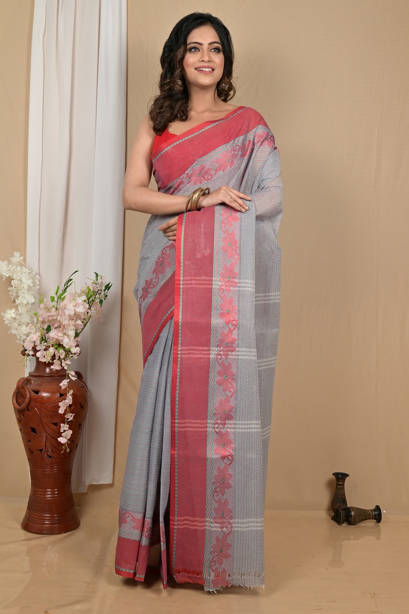 Grey Pure Cotton Achpan Tant Saree (2197)