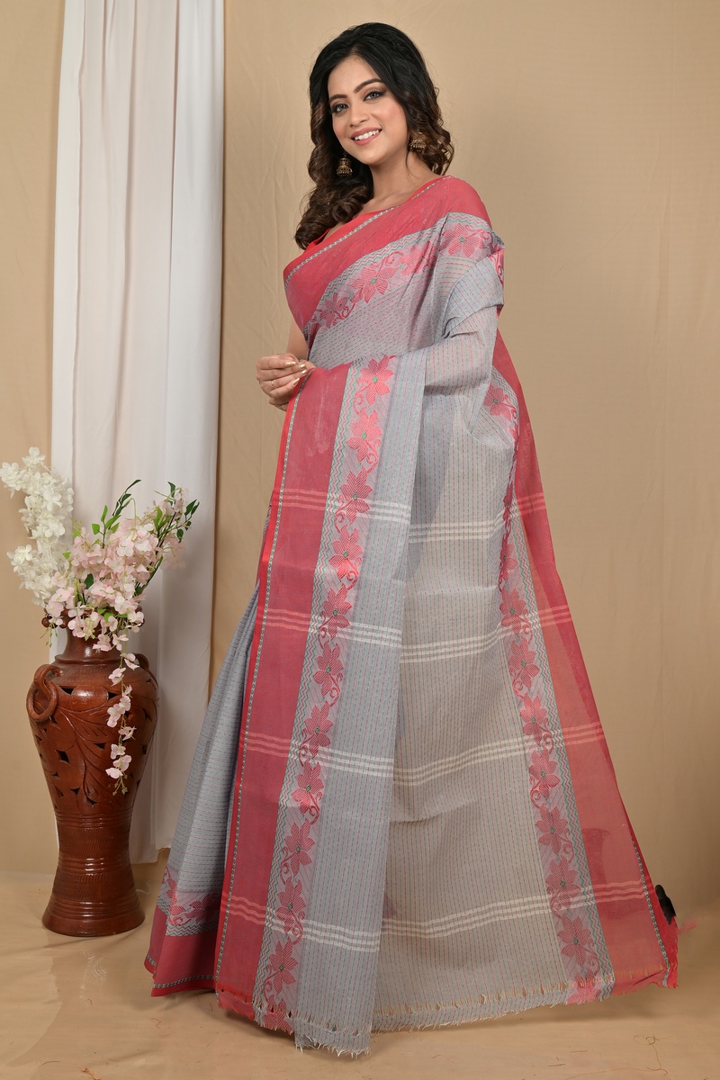 Grey Pure Cotton Achpan Tant Saree (2197)