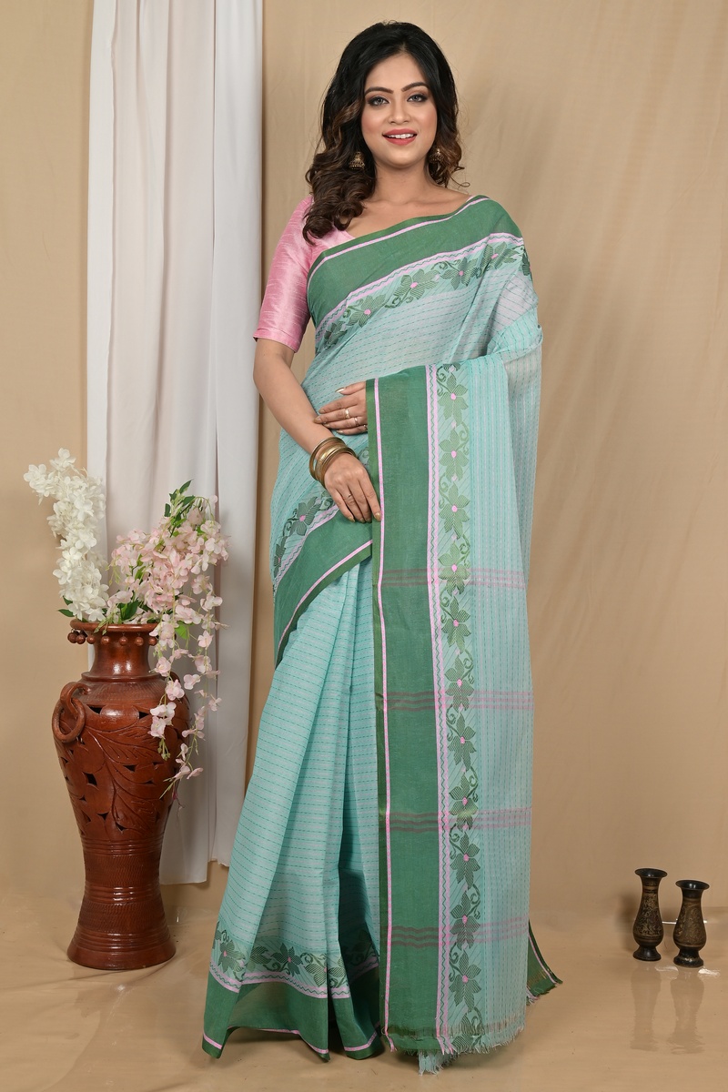 Aqua Green Pure Cotton Achpan Tant Saree (2198)