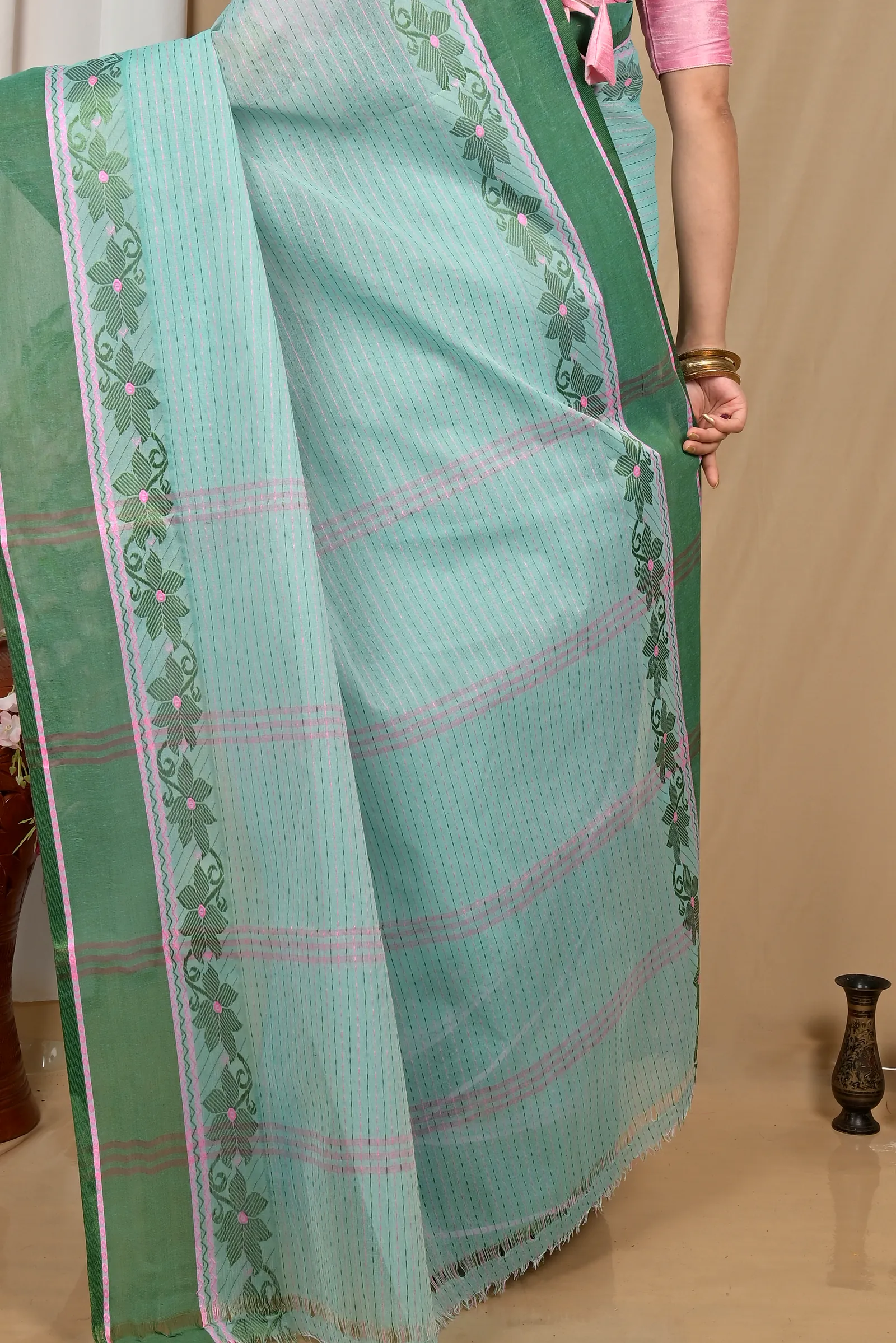Aqua Green Pure Cotton Achpan Tant Saree (2198)