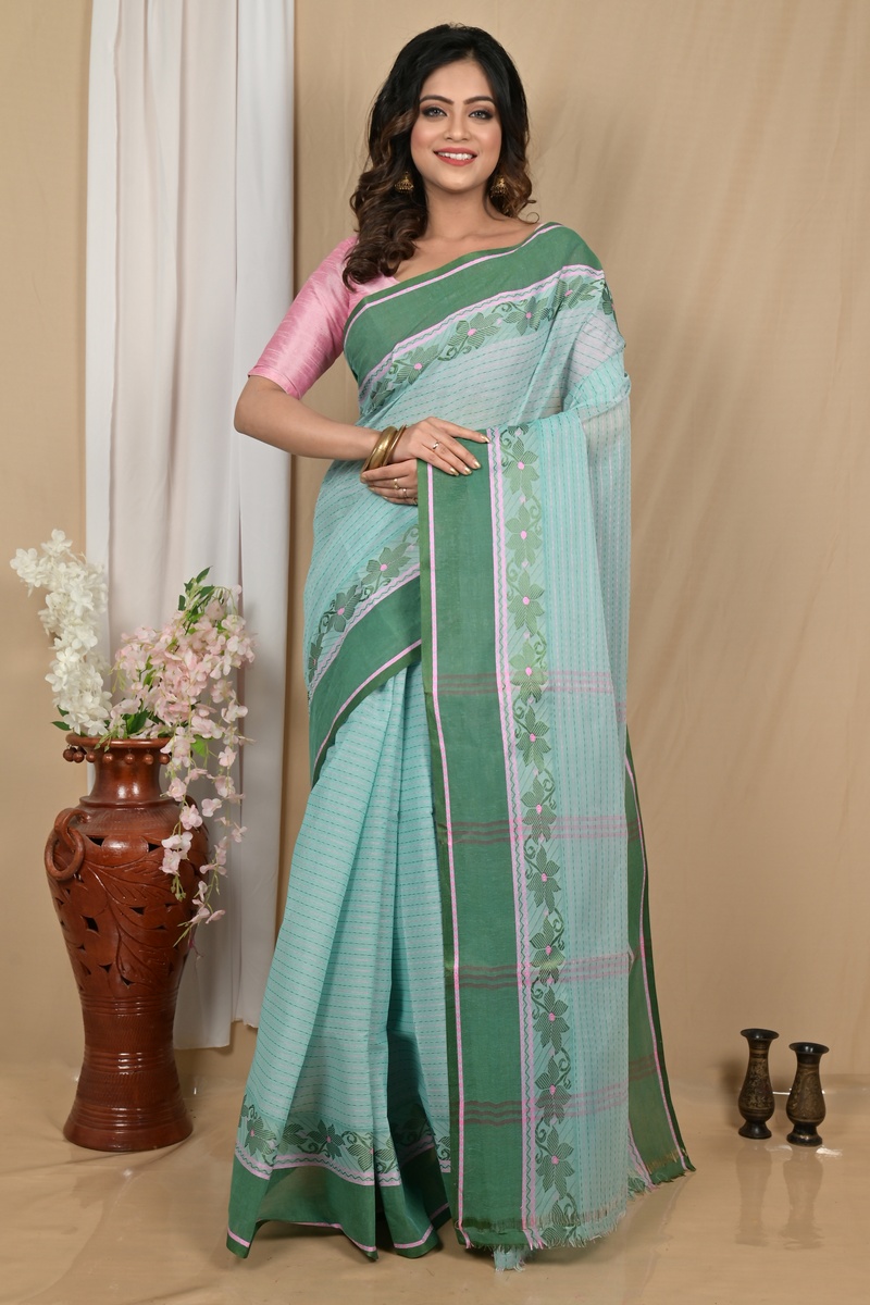 Aqua Green Pure Cotton Achpan Tant Saree (2198)