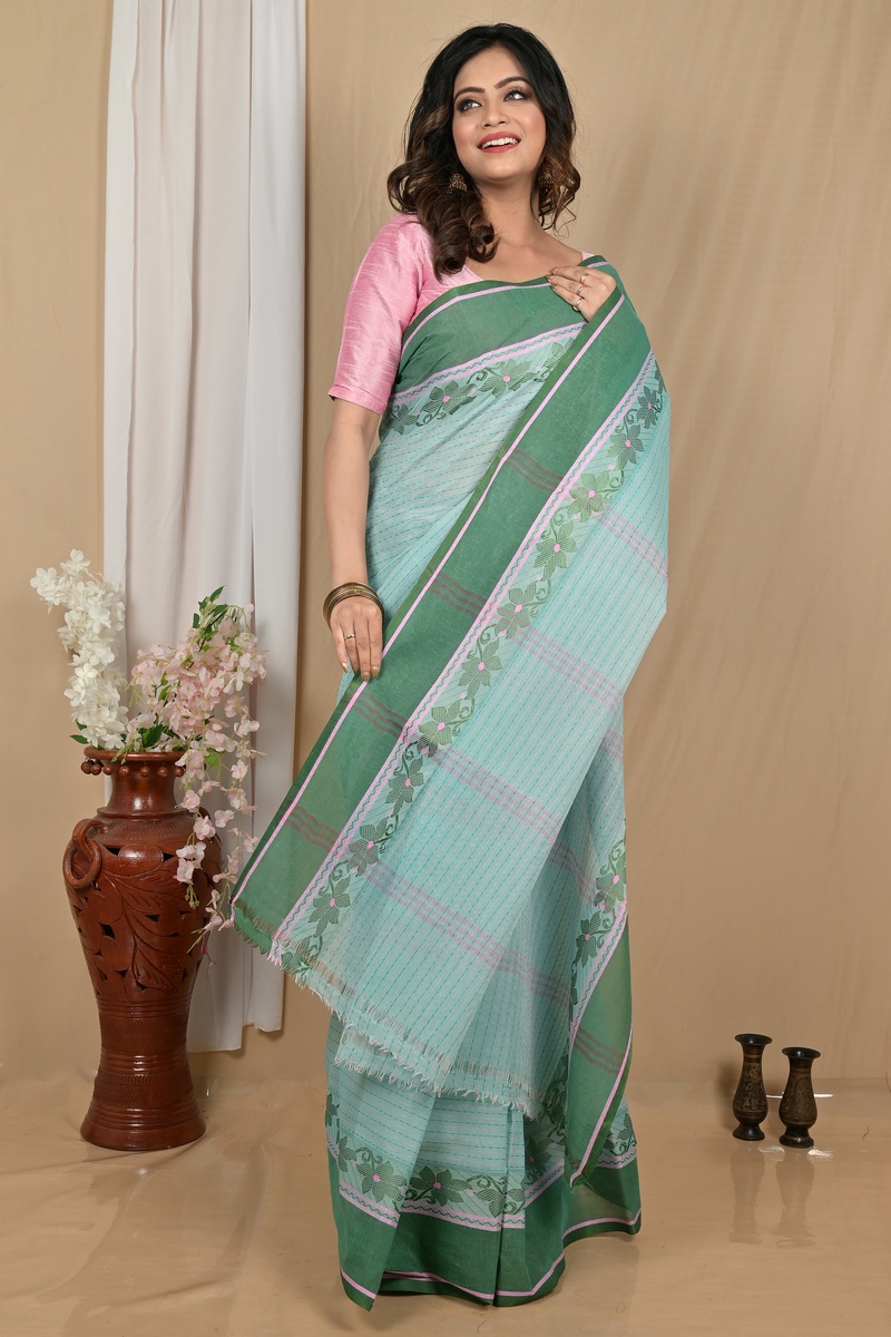 Aqua Green Pure Cotton Achpan Tant Saree (2198)