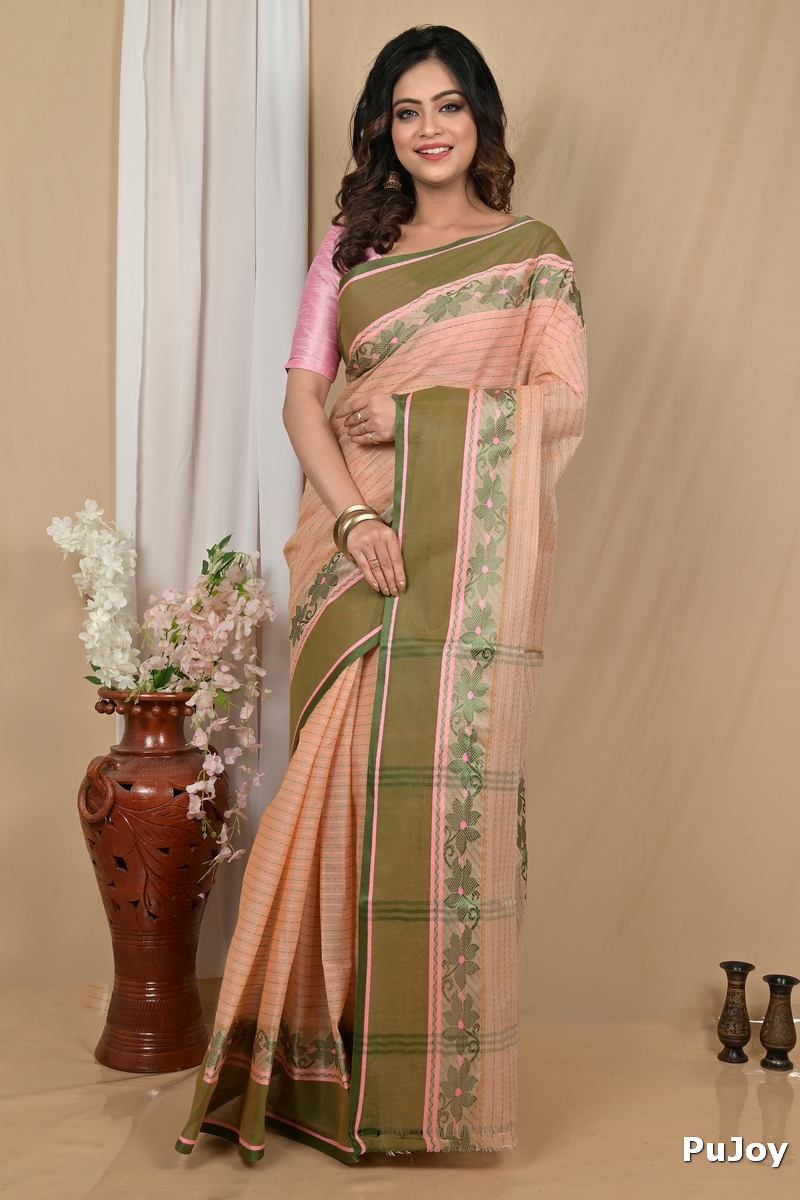 Soft Peach Pure Cotton Achpan Tant Saree (2199)