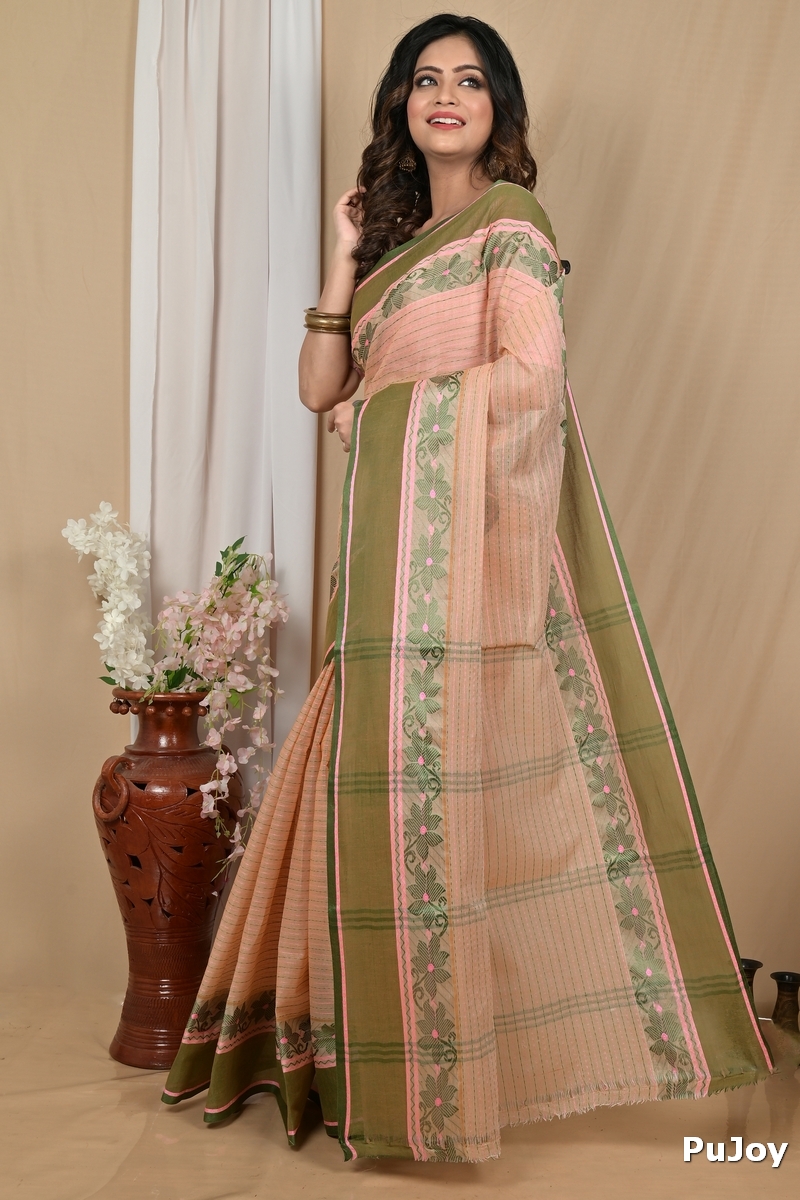 Soft Peach Pure Cotton Achpan Tant Saree (2199)