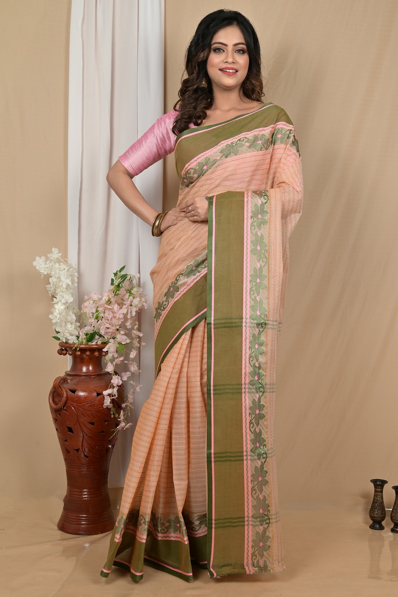 Soft Peach Pure Cotton Achpan Tant Saree (2199)