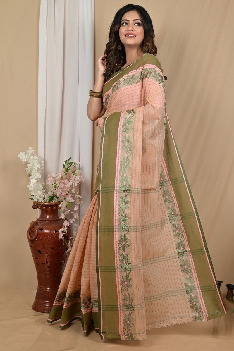 Soft Peach Pure Cotton Achpan Tant Saree (2199)