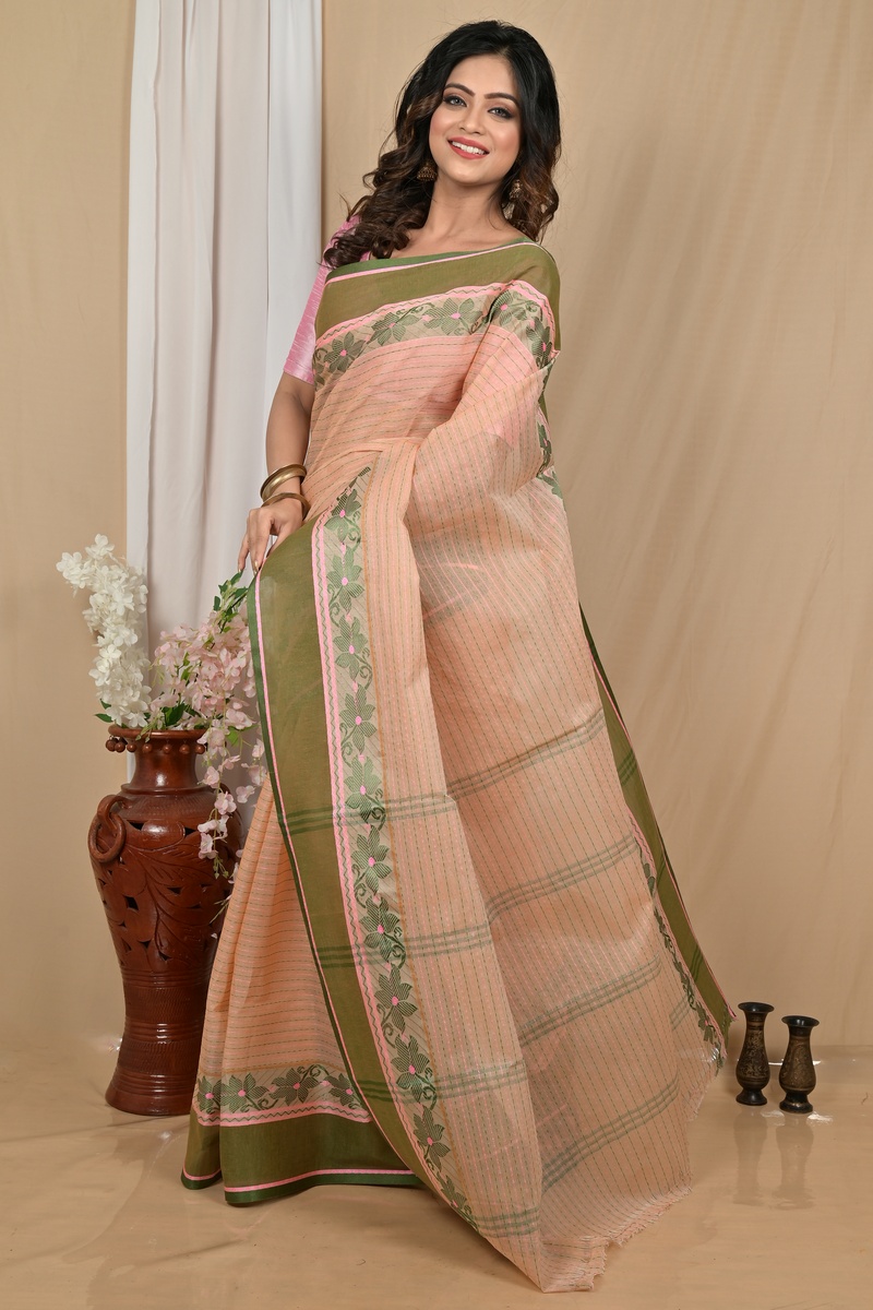 Soft Peach Pure Cotton Achpan Tant Saree (2199)