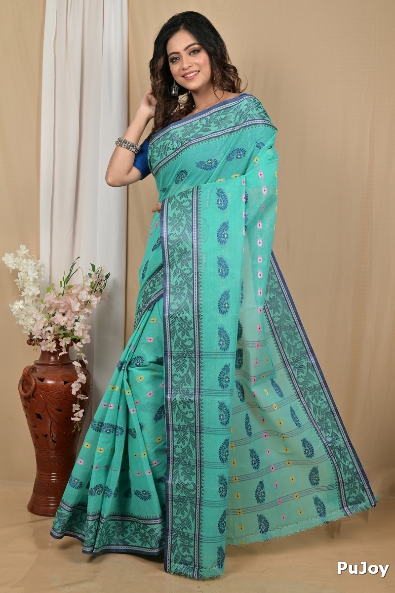 Sea Green Pure Cotton Achrol Tant Saree (2200)