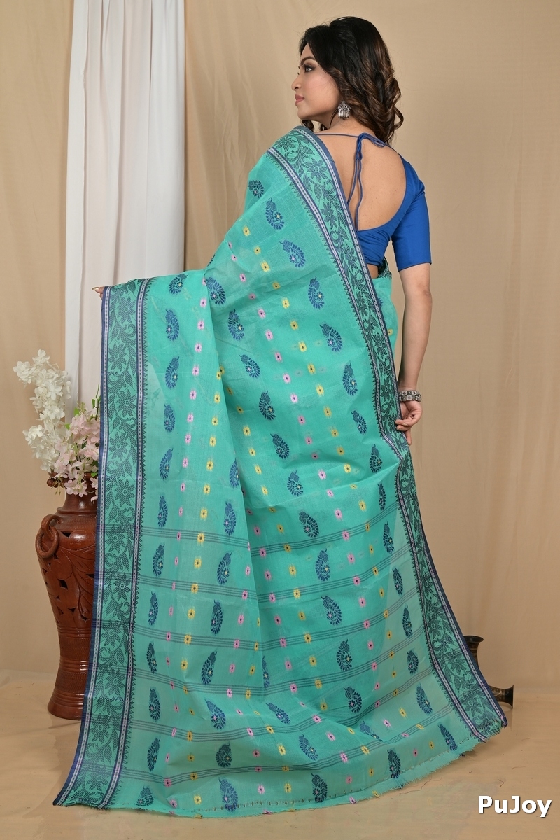 Sea Green Pure Cotton Achrol Tant Saree (2200)