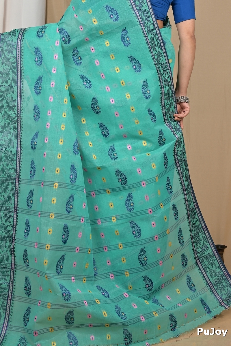 Sea Green Pure Cotton Achrol Tant Saree (2200)