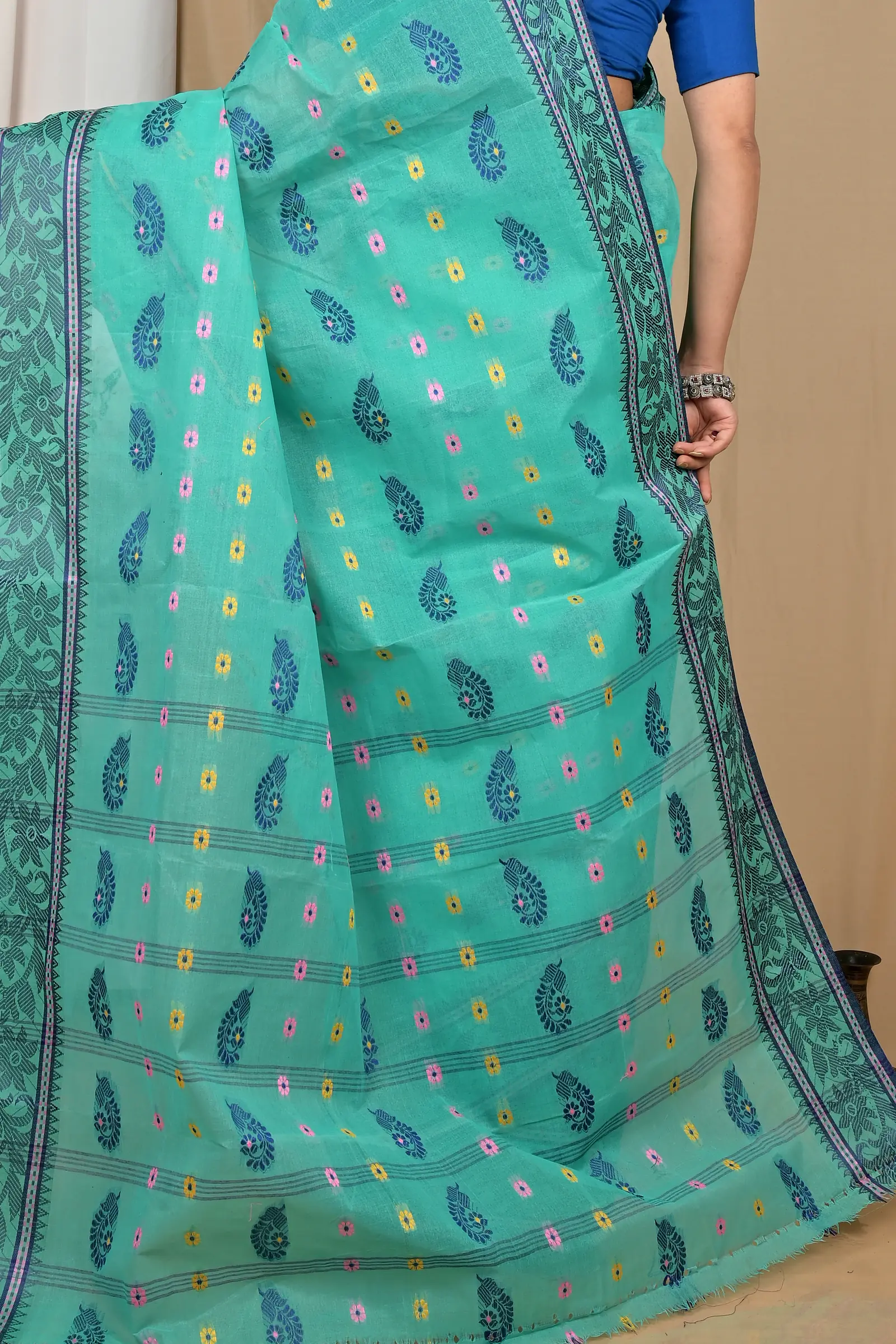 Sea Green Pure Cotton Achrol Tant Saree (2200)