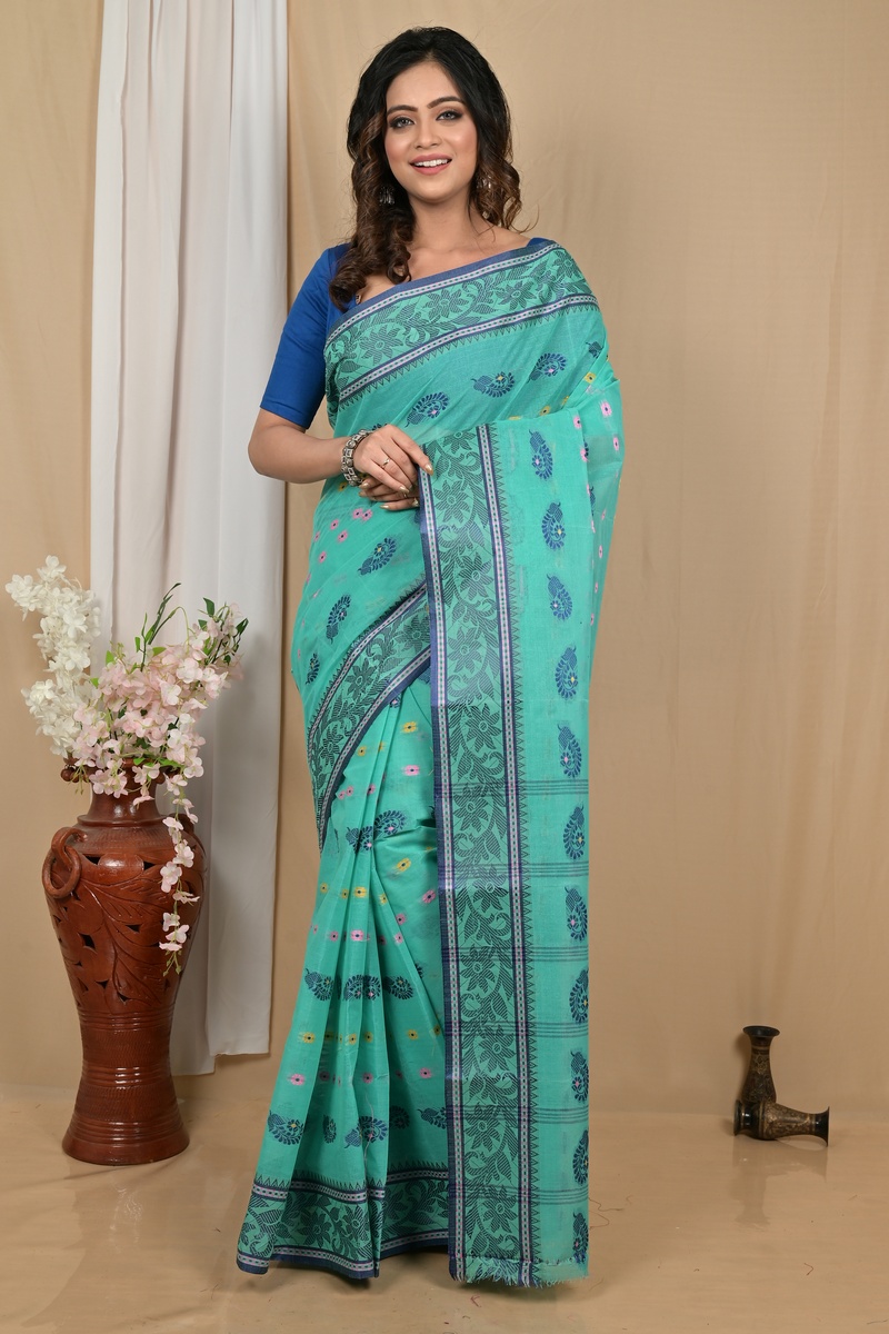 Sea Green Pure Cotton Achrol Tant Saree (2200)