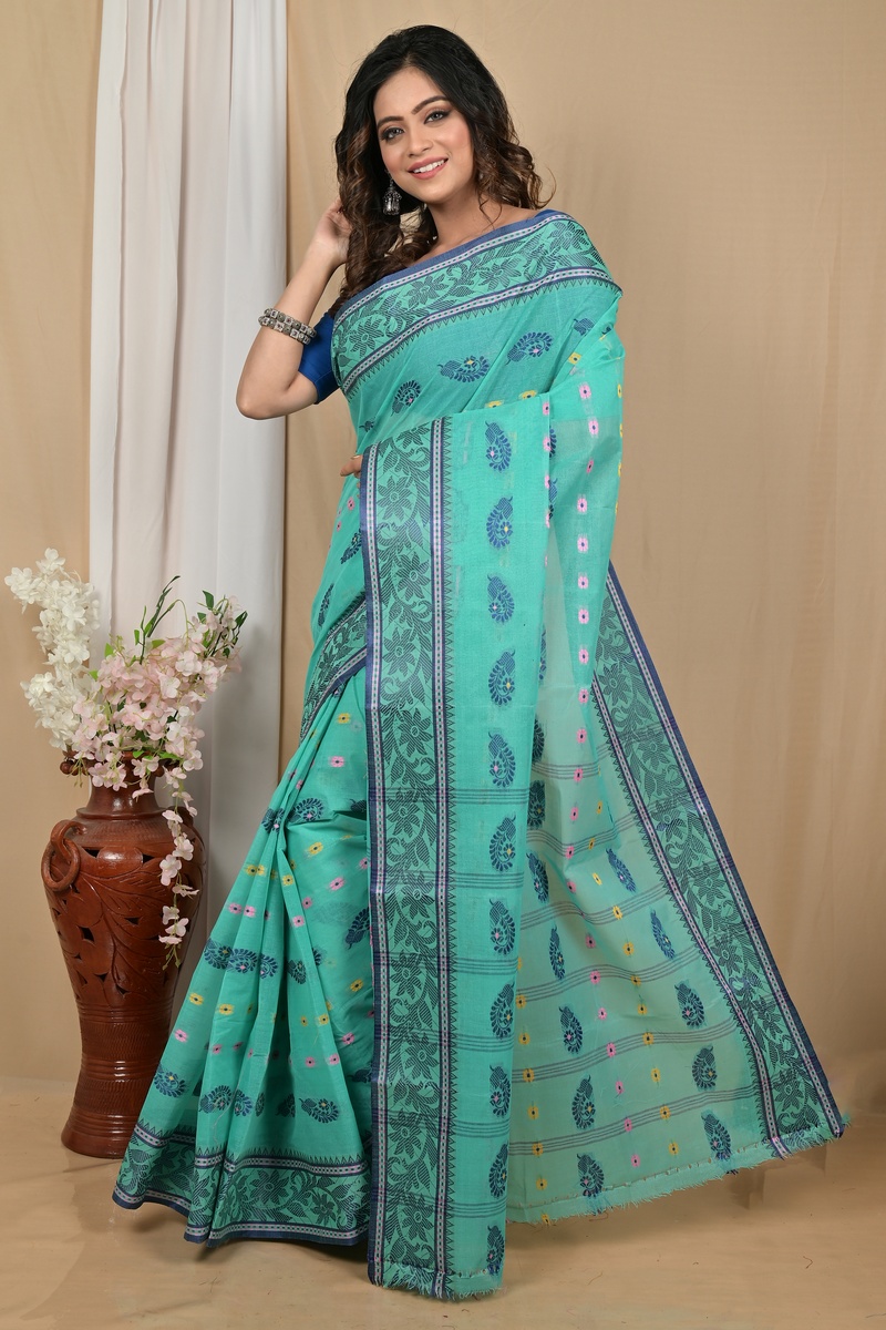 Sea Green Pure Cotton Achrol Tant Saree (2200)