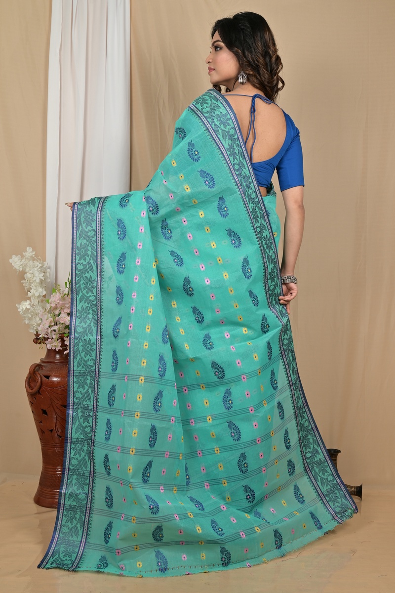 Sea Green Pure Cotton Achrol Tant Saree (2200)