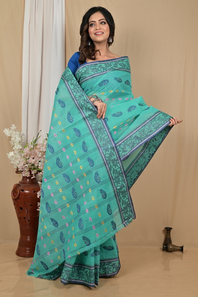 Sea Green Pure Cotton Achrol Tant Saree (2200)