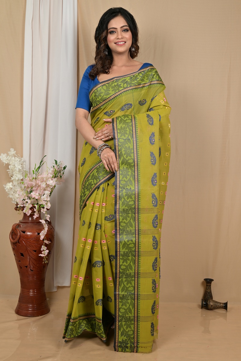 Dark Green Pure Cotton Achrol Tant Saree (2201)