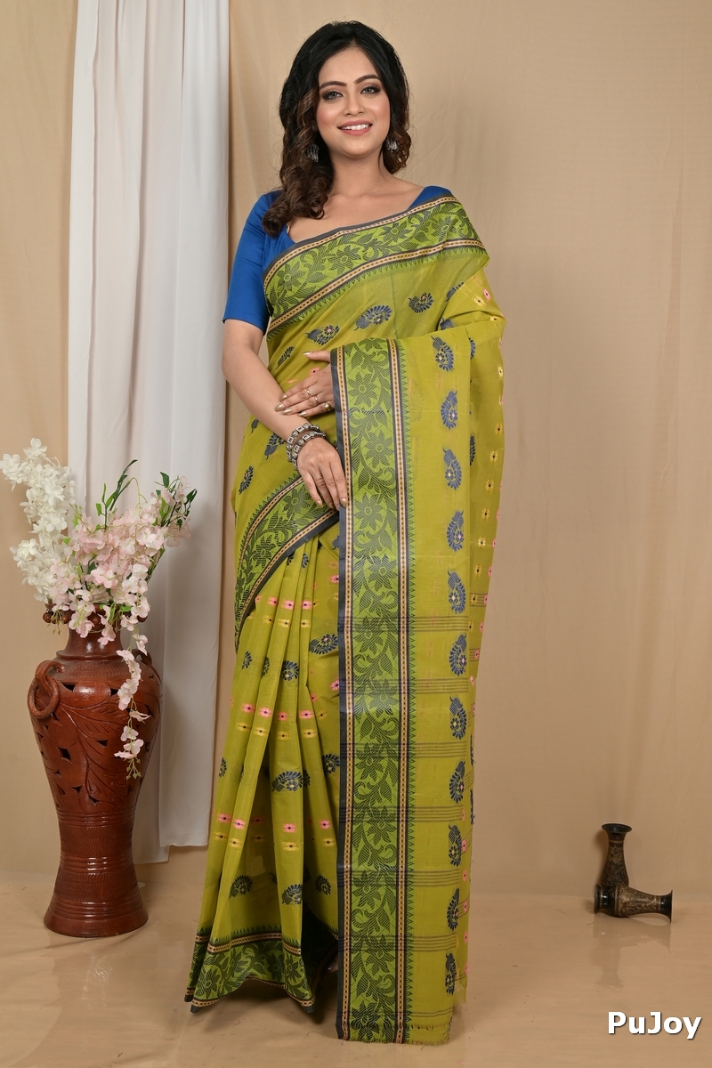 Dark Green Pure Cotton Achrol Tant Saree (2201)