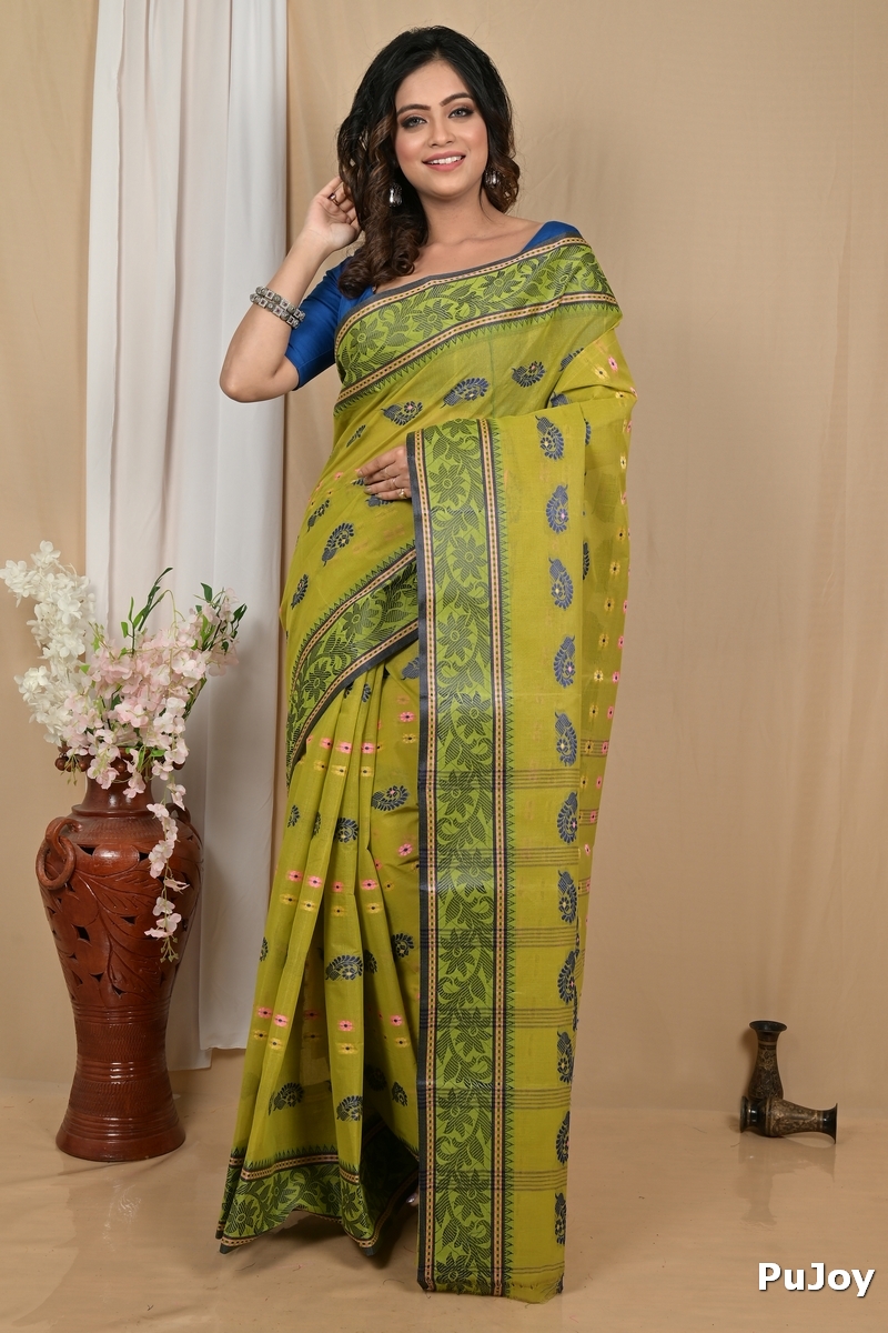 Dark Green Pure Cotton Achrol Tant Saree (2201)