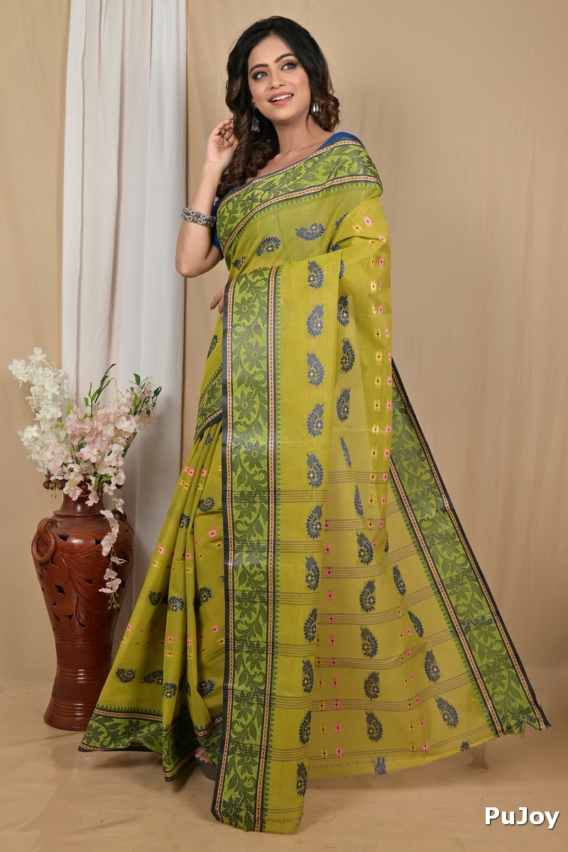 Dark Green Pure Cotton Achrol Tant Saree (2201)