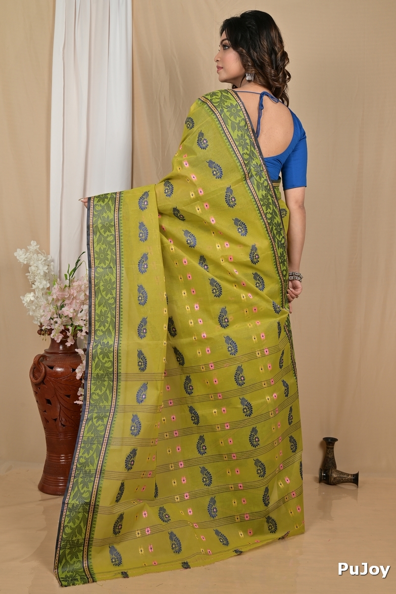 Dark Green Pure Cotton Achrol Tant Saree (2201)