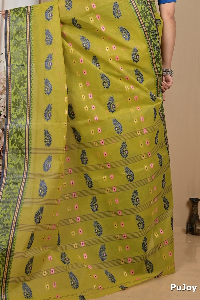Dark Green Pure Cotton Achrol Tant Saree (2201)
