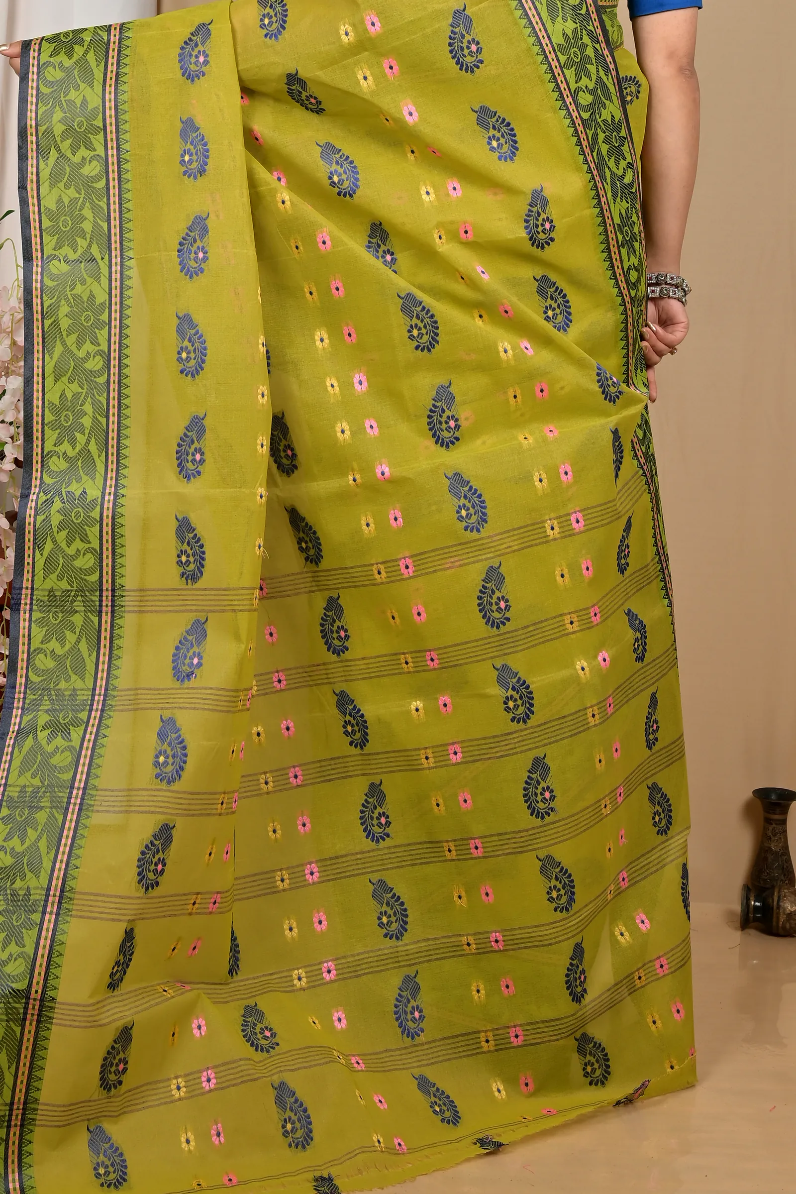 Dark Green Pure Cotton Achrol Tant Saree (2201)