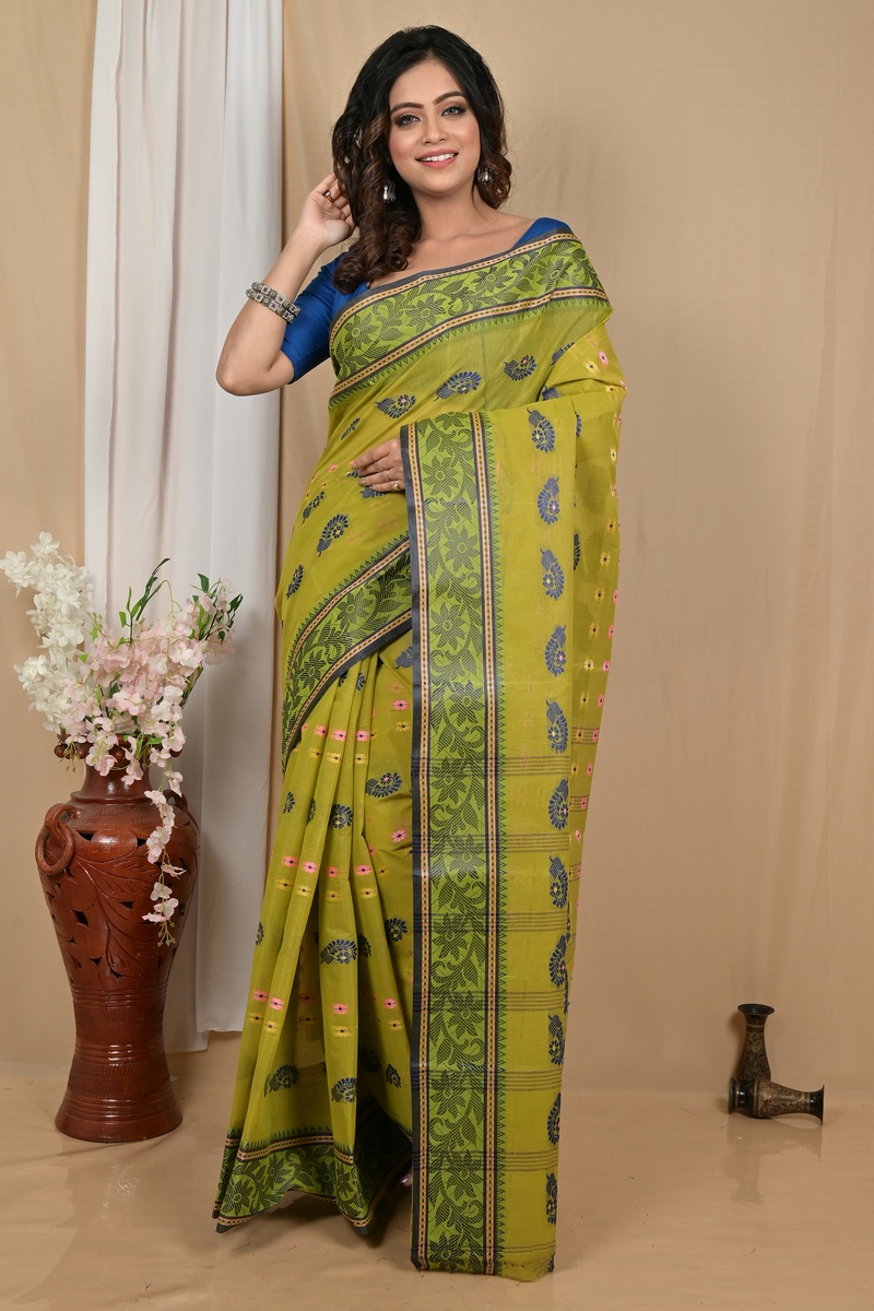 Dark Green Pure Cotton Achrol Tant Saree (2201)