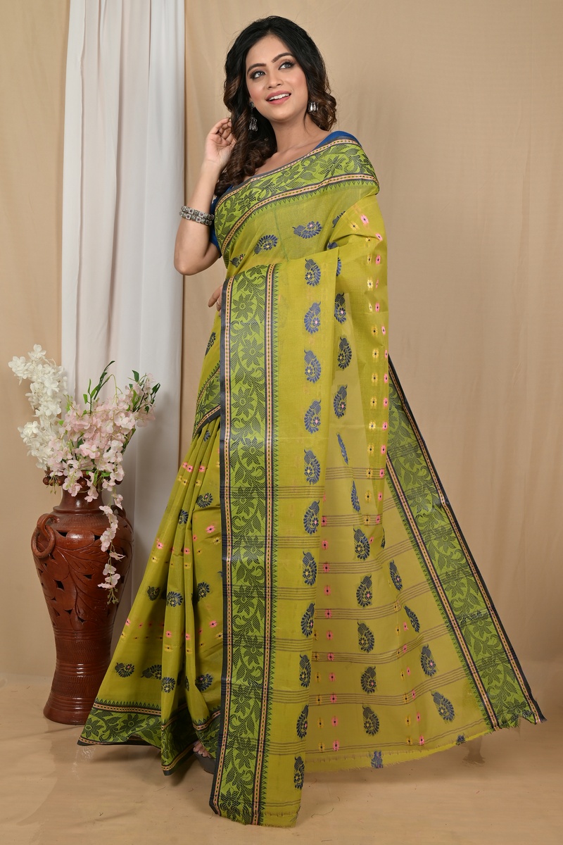 Dark Green Pure Cotton Achrol Tant Saree (2201)