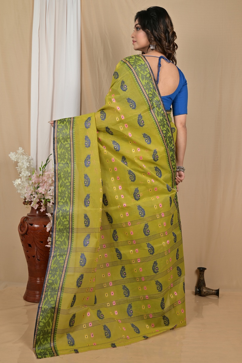 Dark Green Pure Cotton Achrol Tant Saree (2201)