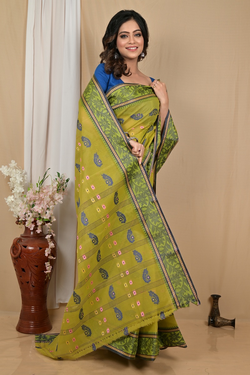 Dark Green Pure Cotton Achrol Tant Saree (2201)