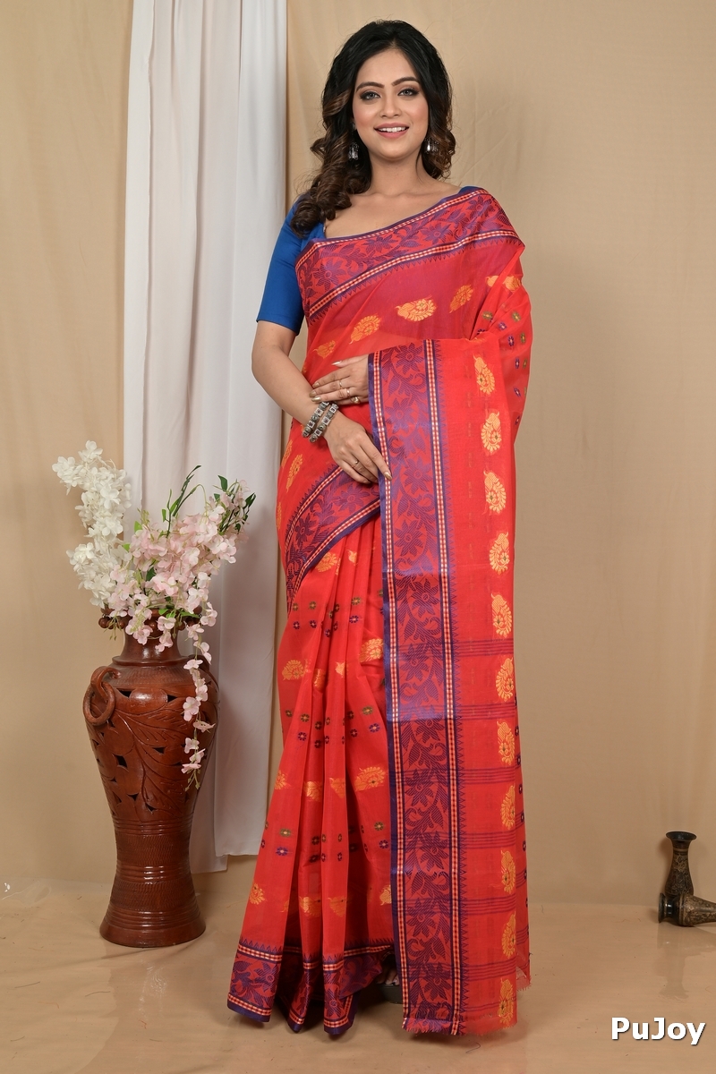 Red Pure Cotton Achrol Tant Saree (2202)