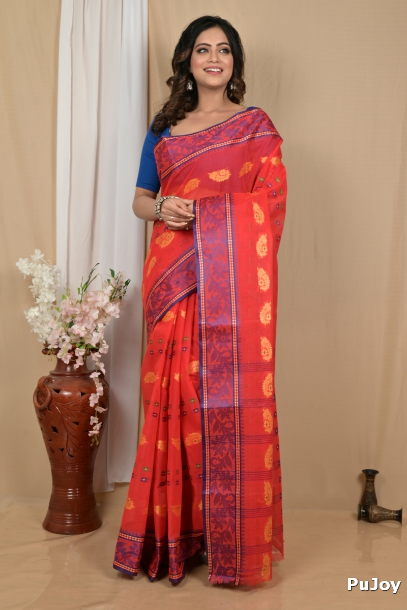Red Pure Cotton Achrol Tant Saree (2202)