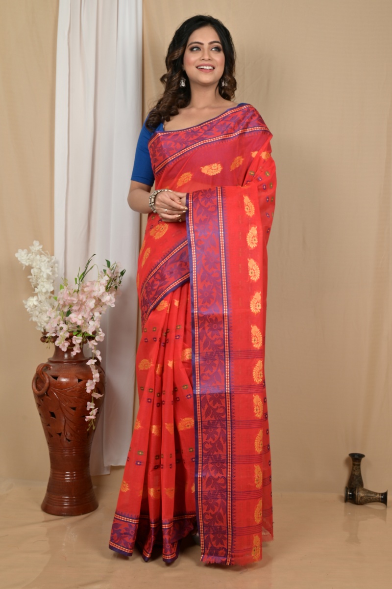 Red Pure Cotton Achrol Tant Saree (2202)