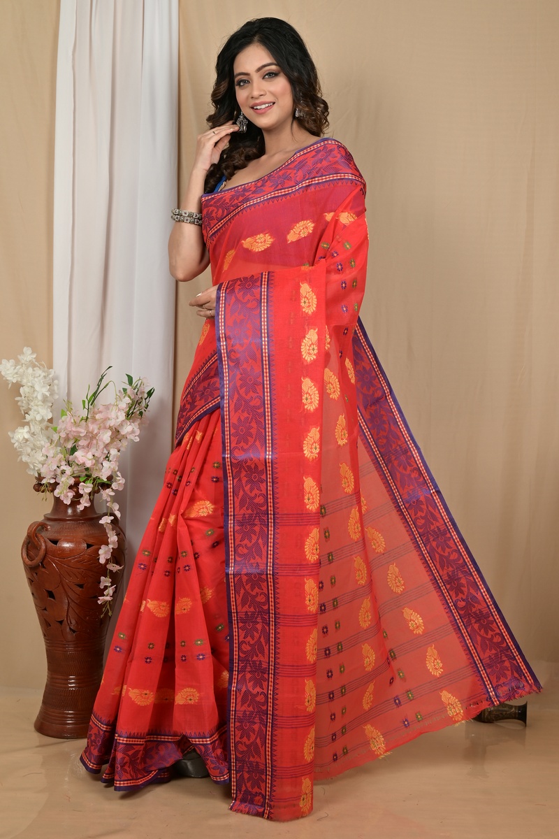 Red Pure Cotton Achrol Tant Saree (2202)