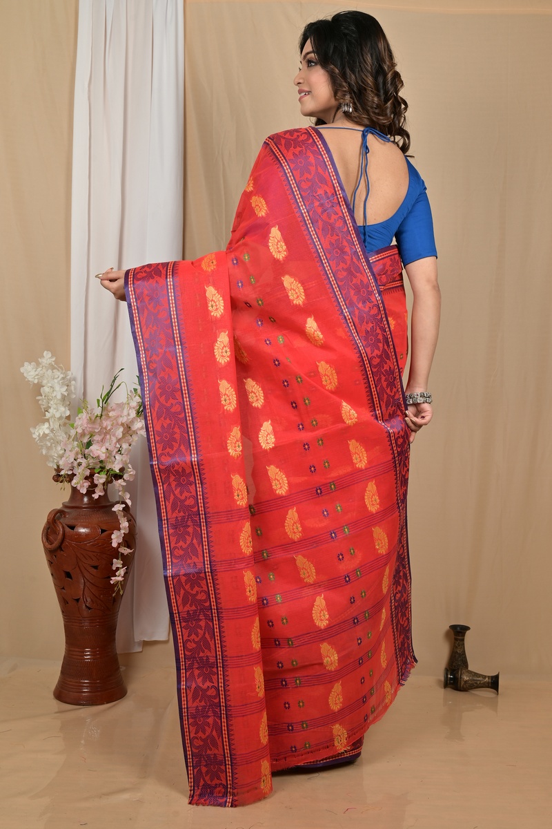 Red Pure Cotton Achrol Tant Saree (2202)