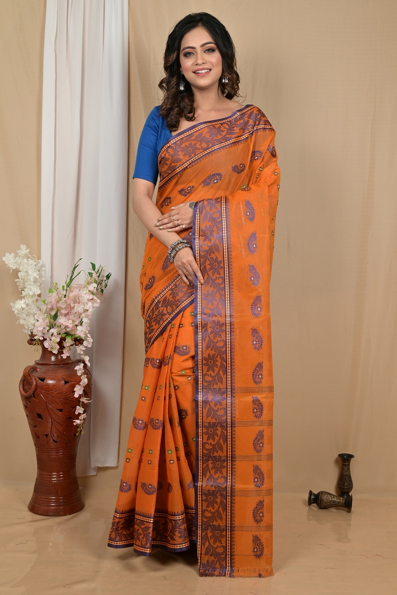 Orange Pure Cotton Achrol Tant Saree (2204)